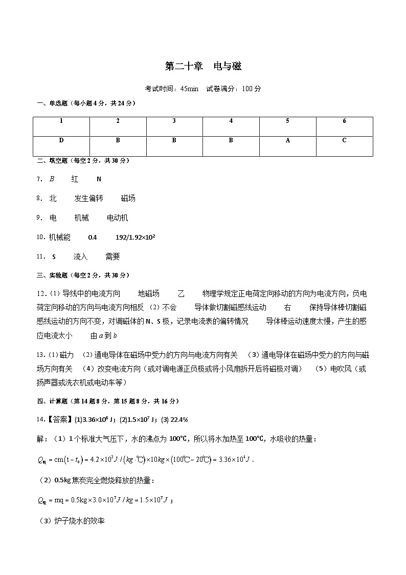 第二十章：电与磁【单元复习测】（答案快查）第1页