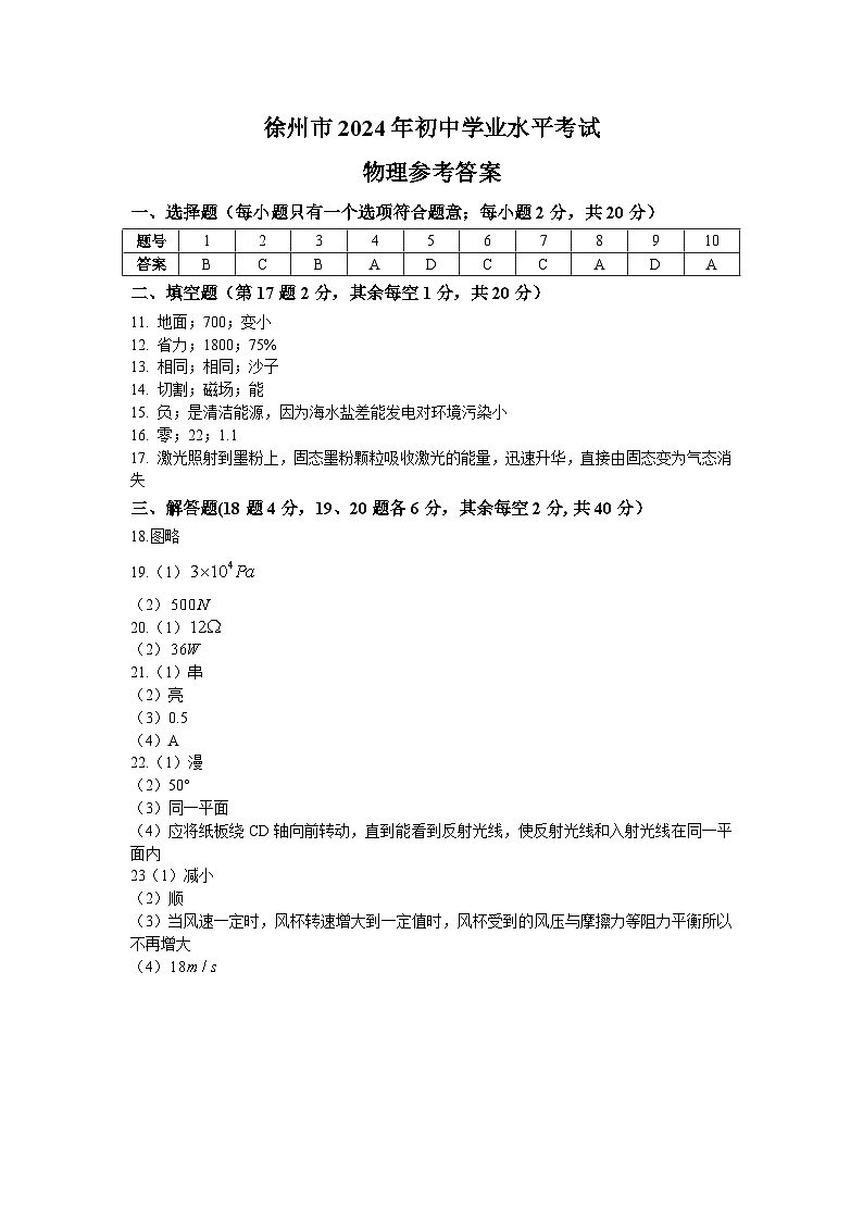 2024年江苏省徐州市中考物理试题01