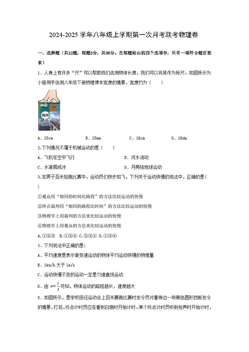 湖北省黄石市黄石港区部分学校2024-2025学年八年级上学期第一次月考联考物理卷01