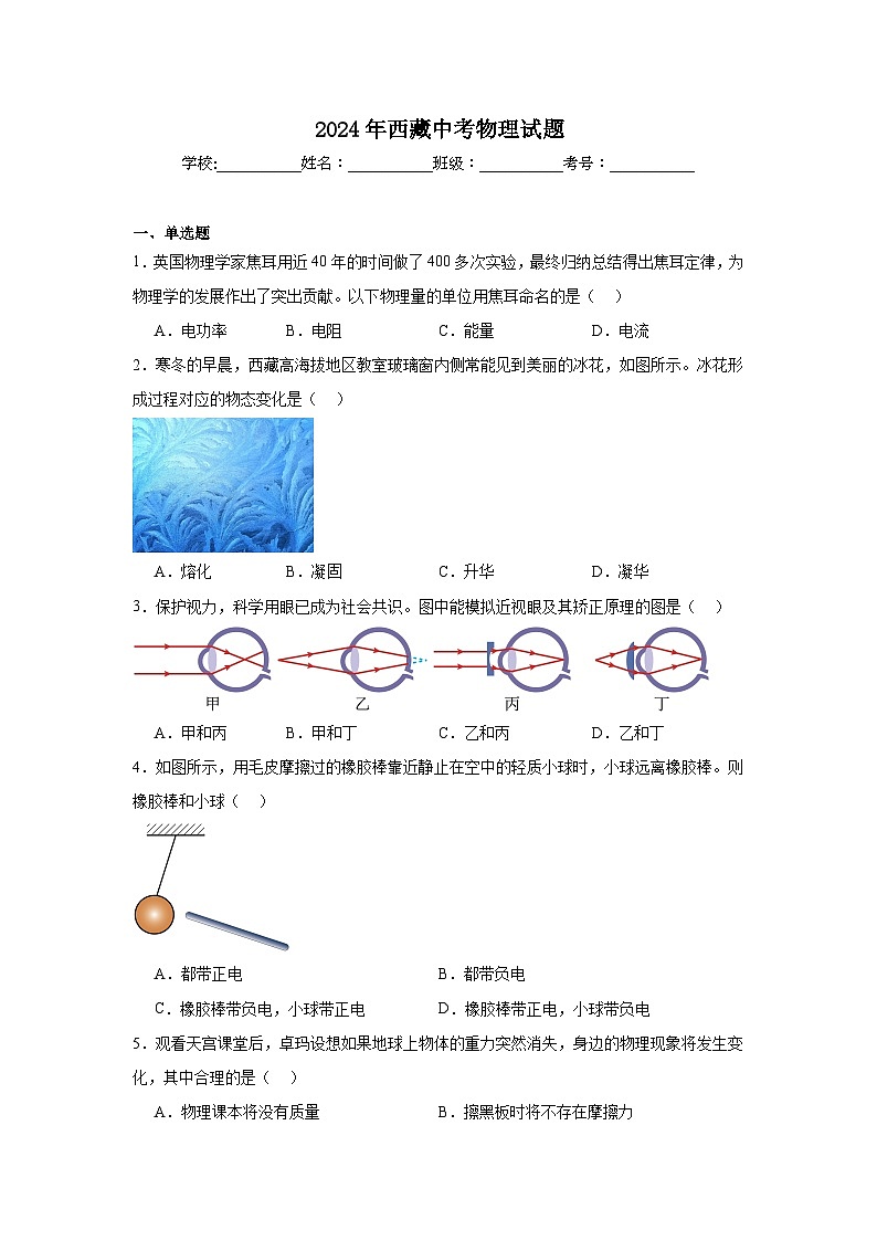 2024年西藏中考物理试题第1页