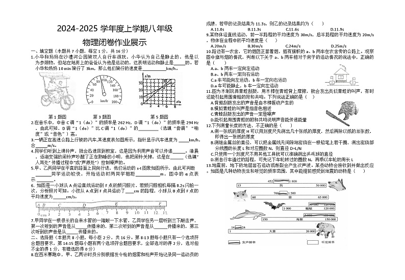 河南省漯漯河市郾城区第二初级实验中学2024-2025学年八年级上学期10月月考物理试题第1页