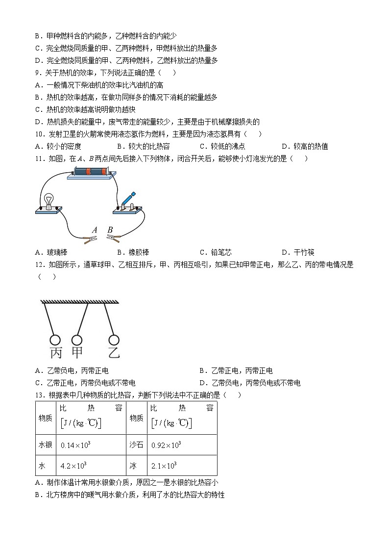 山东省聊城市东昌府区第六中学2024-2025学年九年级上学期第一次月考物理试卷(无答案)第2页