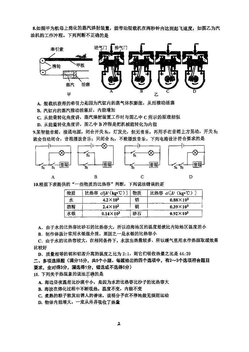+山东省青岛市城阳区第二实验中学2024-2025学年九年级上学期月考物理试卷第2页