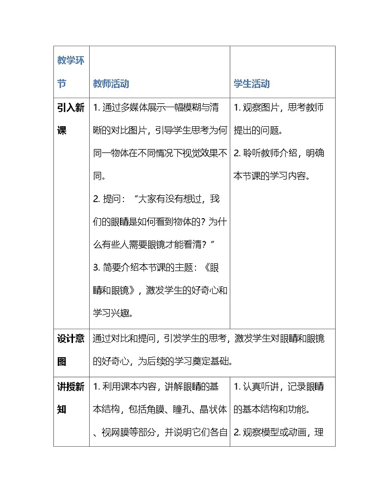 人教版（2024新版）八年级上册物理第五章第4节 眼睛和眼镜 教学设计03