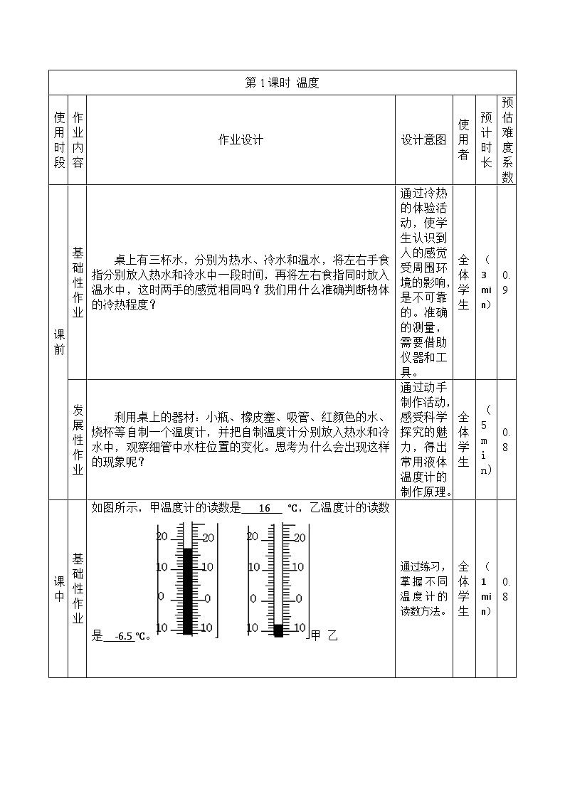 人教版（2024新版）八年级上册物理第三章《物态变化》作业设计第2页