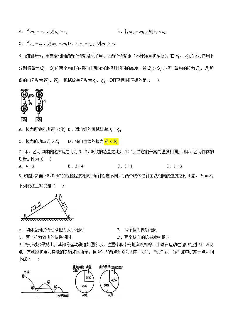 江苏省苏州园区东沙湖学校2024-2025学年九年级上学期10月月考物理试题(无答案)02