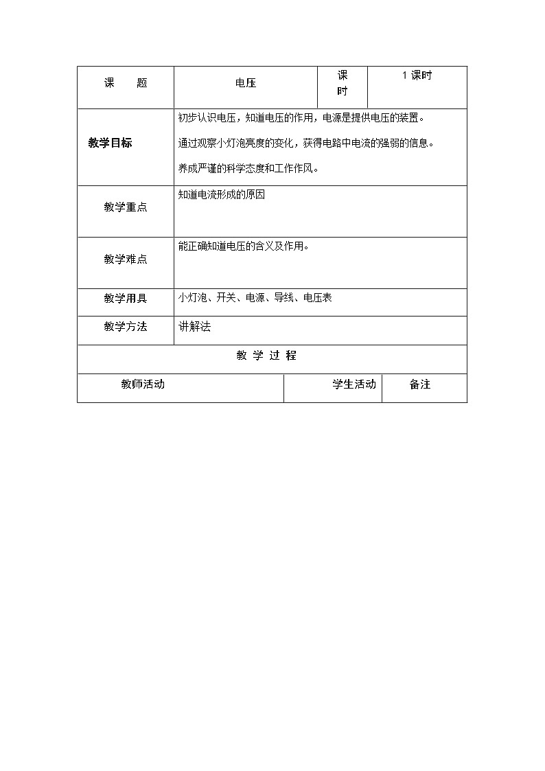 沪科版物理九年级全一册第十五章 第一节 电压教案第1页