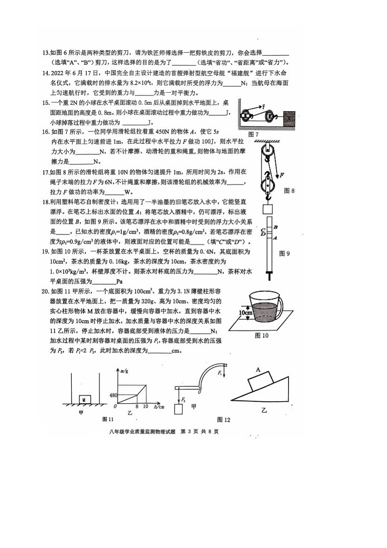 重庆市大渡口区2023-2024学年下学期八年级期末质量监测物理试题第3页