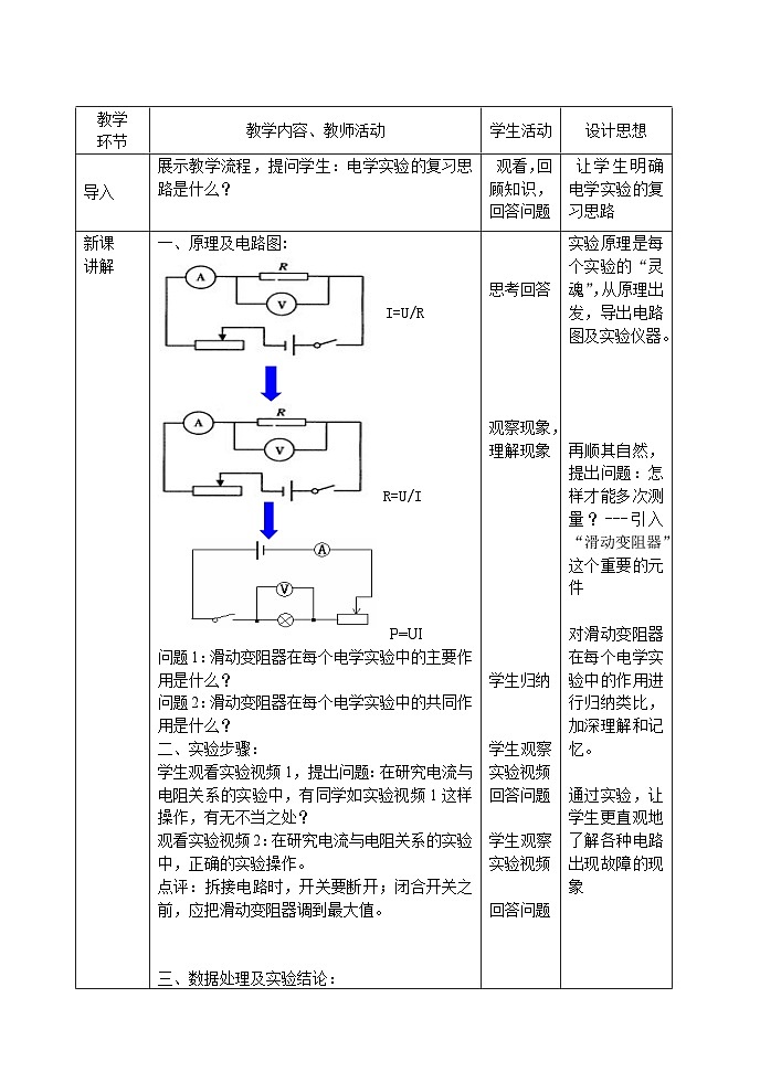 沪科版物理九年级全一册第十五章 第一节 电学实验专题复习  教学设计教案第2页