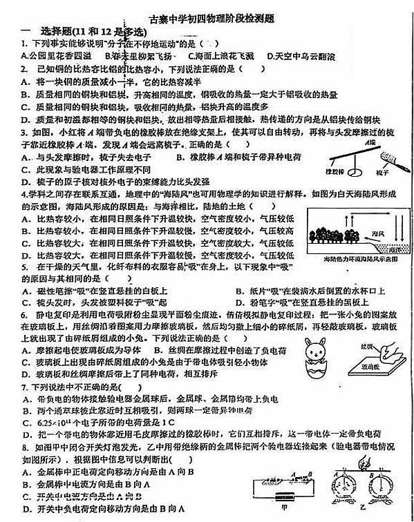 山东省威海市古寨中学2024-2025学年九年级上学期月考物理试卷（9月）01