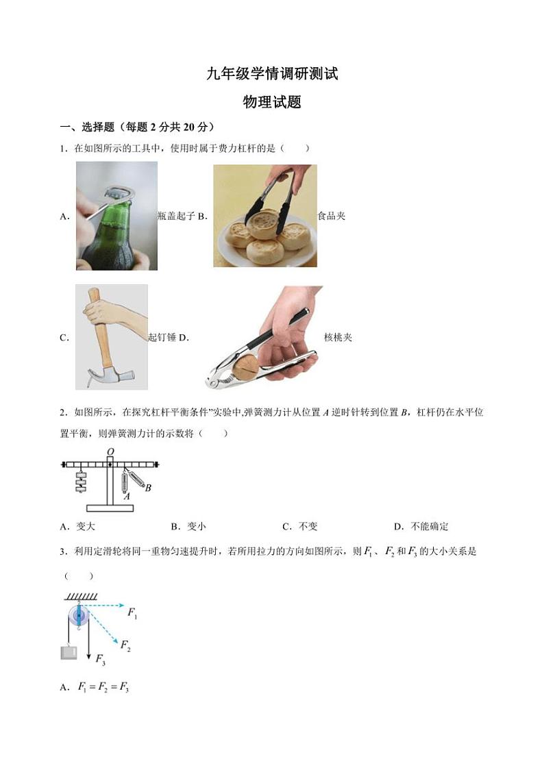 [物理]江苏省徐州市沛县2024～2025学年九年级上学期第一次学情调研测试月考试题(有解析)第1页