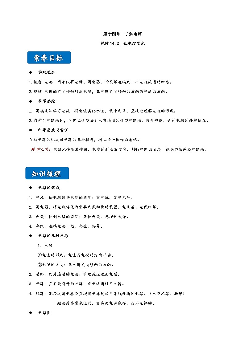 沪科版九年级物理同步精品讲义14.2让电灯发光同步练习(原卷版+解析)第1页
