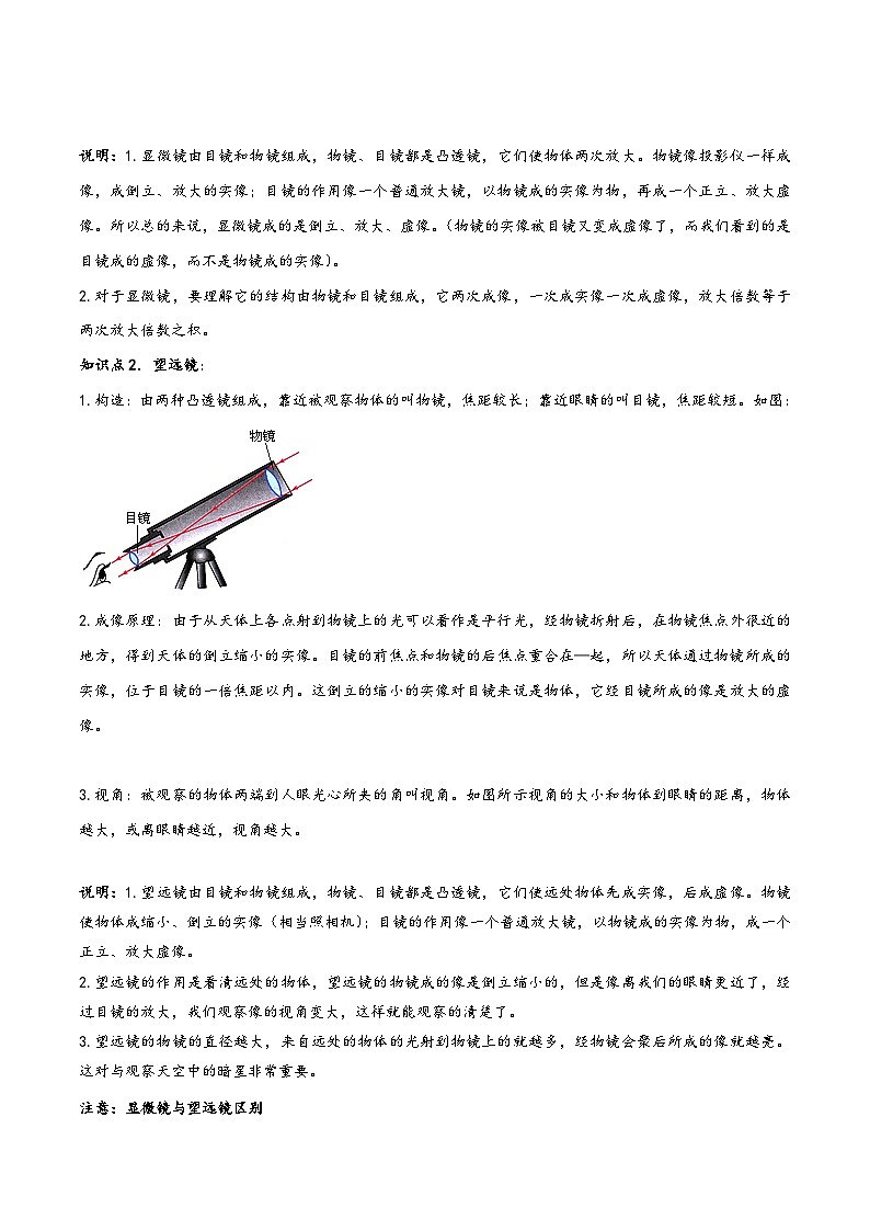 人教版八年级物理上册同步(拓展)学讲练测大讲义专题5.5显微镜和望远镜(原卷版+解析)第2页