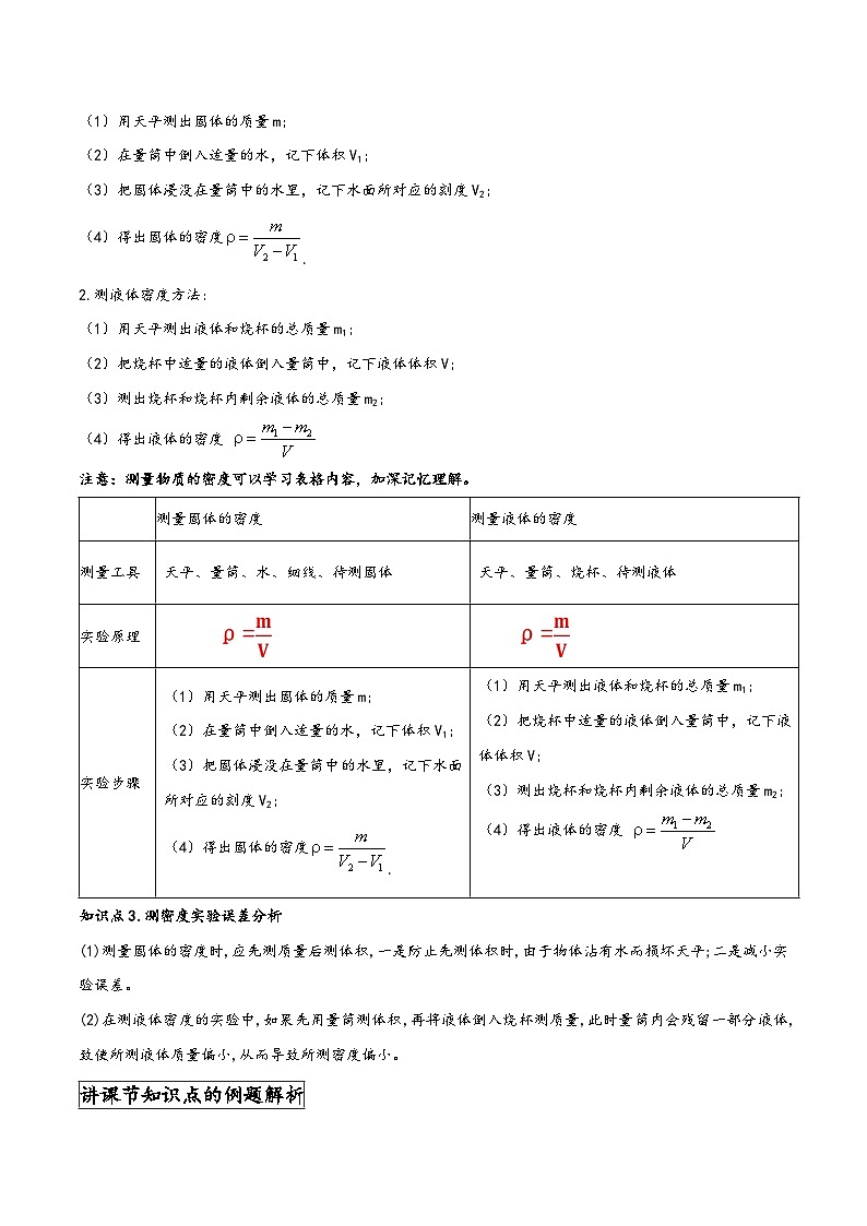 人教版八年级物理上册同步(拓展)学讲练测大讲义专题6.3测量物质的密度(原卷版+解析)第2页