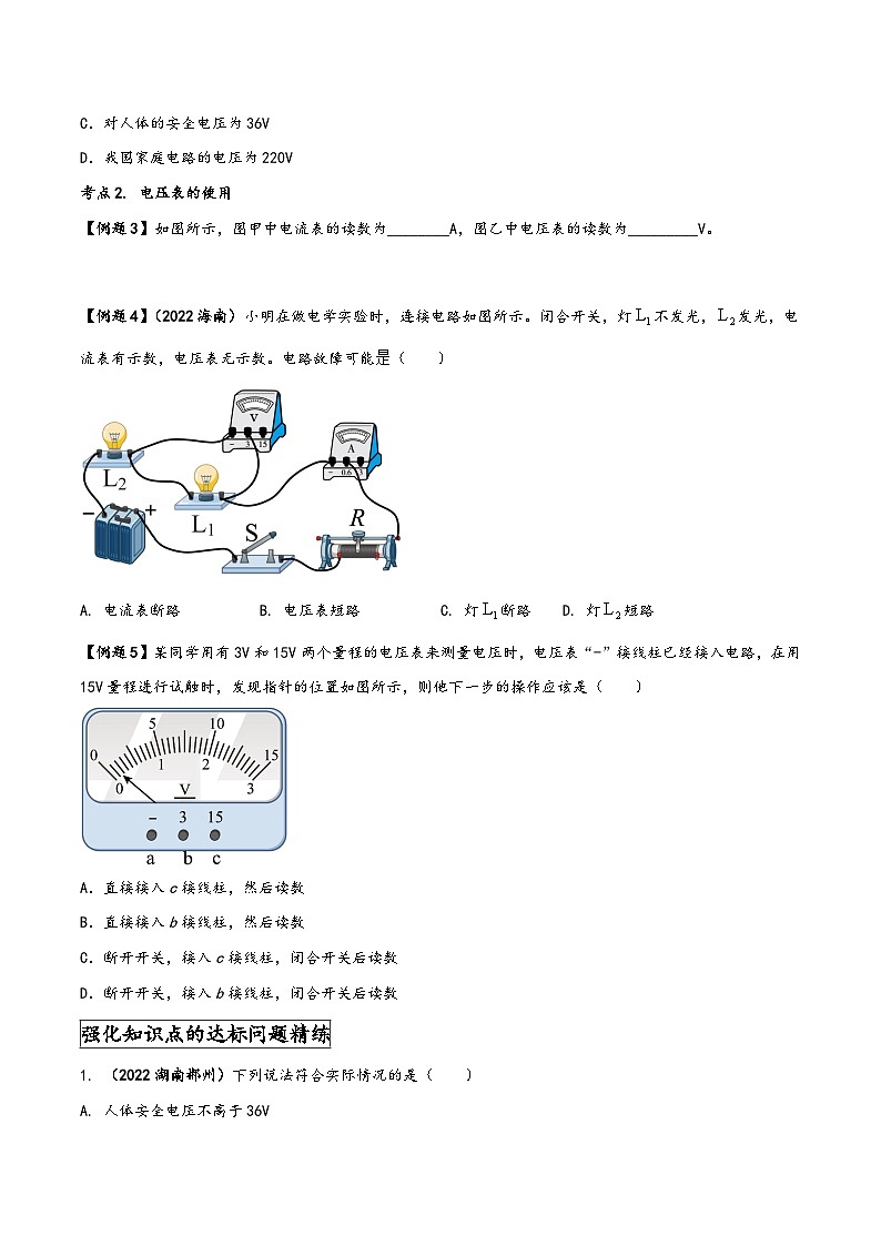 人教版九年级物理全一册同步(拓展)学讲练测大讲义专题16.1电压(原卷版+解析)第3页
