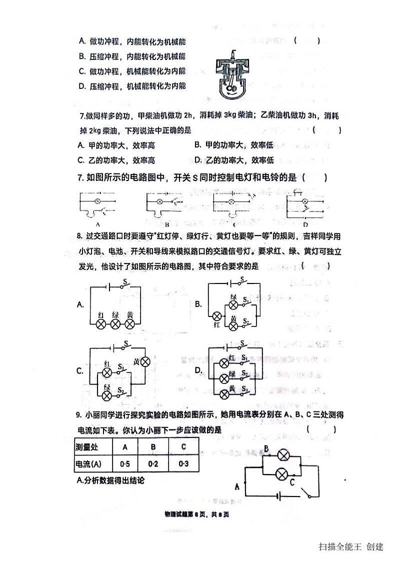 2023-2024学年山东省聊城市高唐县第一实验中学九年级（上）学业水平评估物理试卷（10月份）.02