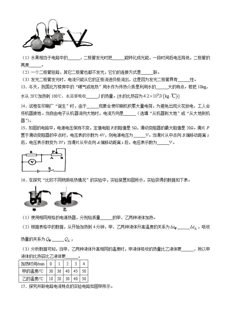 吉林省农安县2024—2025学年度九年级上学期期中测试物理试卷(无答案)第3页