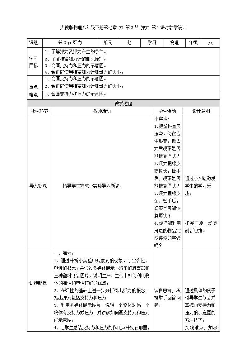 【核心素养】人教版（2024）初中物理八年级下册 7.2《弹力》精品课件+教学设计+备课资源01