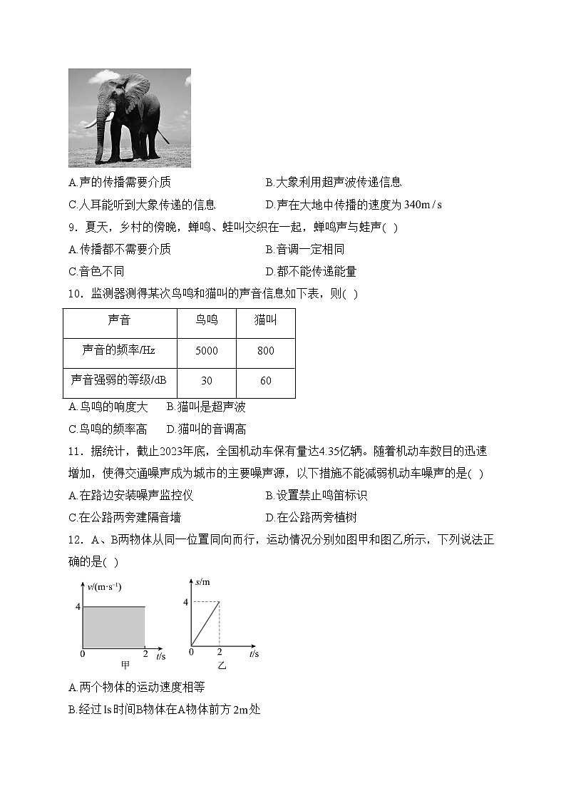 湖北省黄冈市部分学校2024-2025学年八年级上学期10月月考物理试卷(含答案)第3页