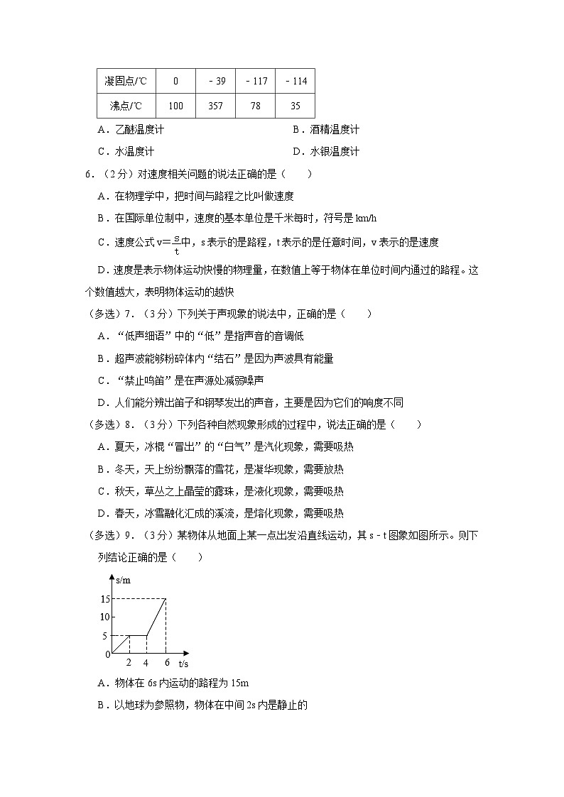 2023-2024学年辽宁省铁岭市铁岭县莲花二中八年级（上）月考物理试卷（10月份）02