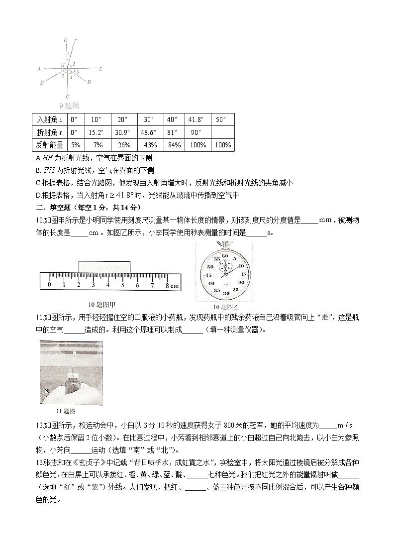 辽宁省沈阳市2023-2024学年八年级上学期第一次月考物理试卷(无答案)第3页