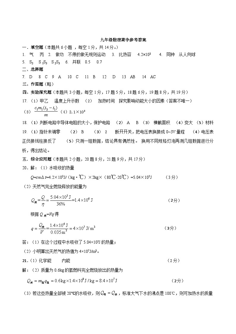 河南省周口市西华县2024-2025学年九年级上学期10月期中物理试题01