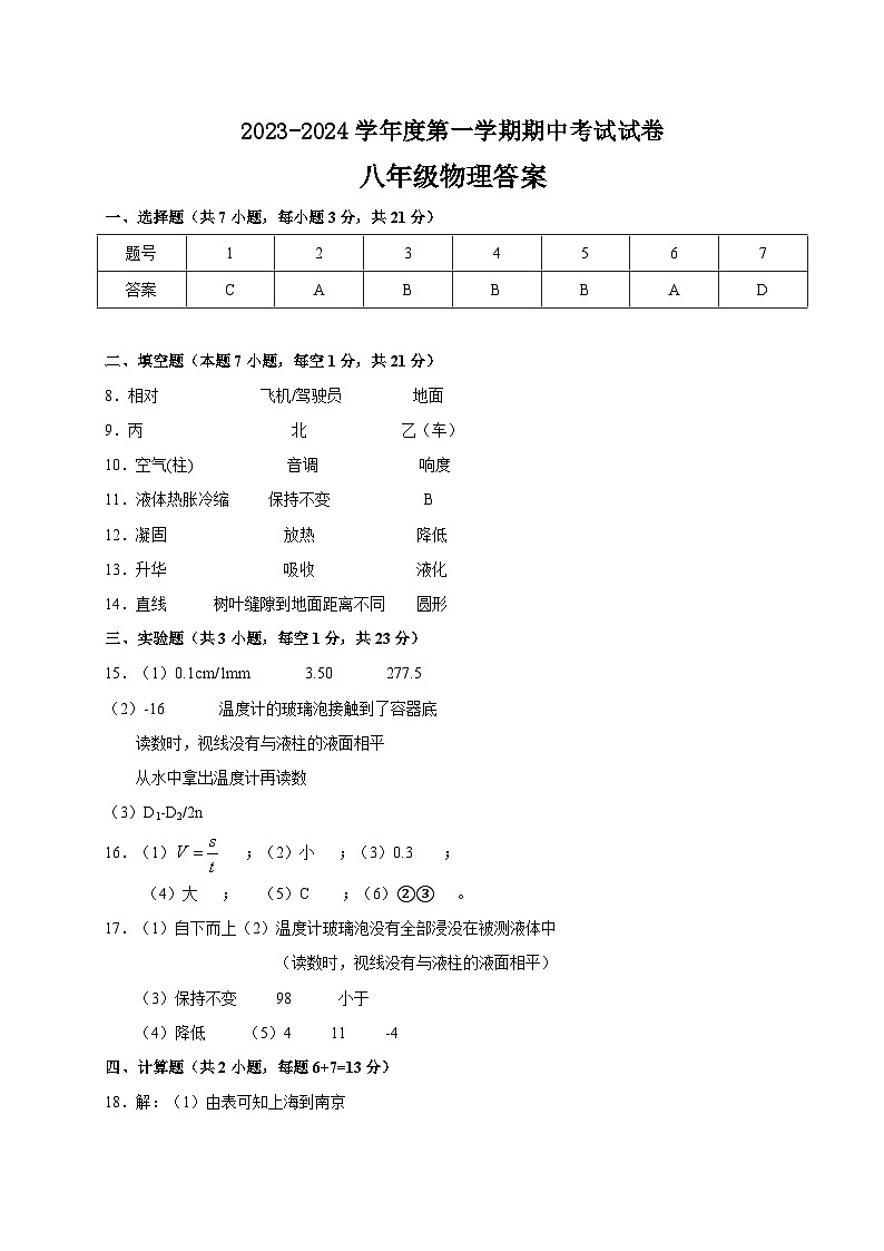 物理答案（word可编辑版）第1页