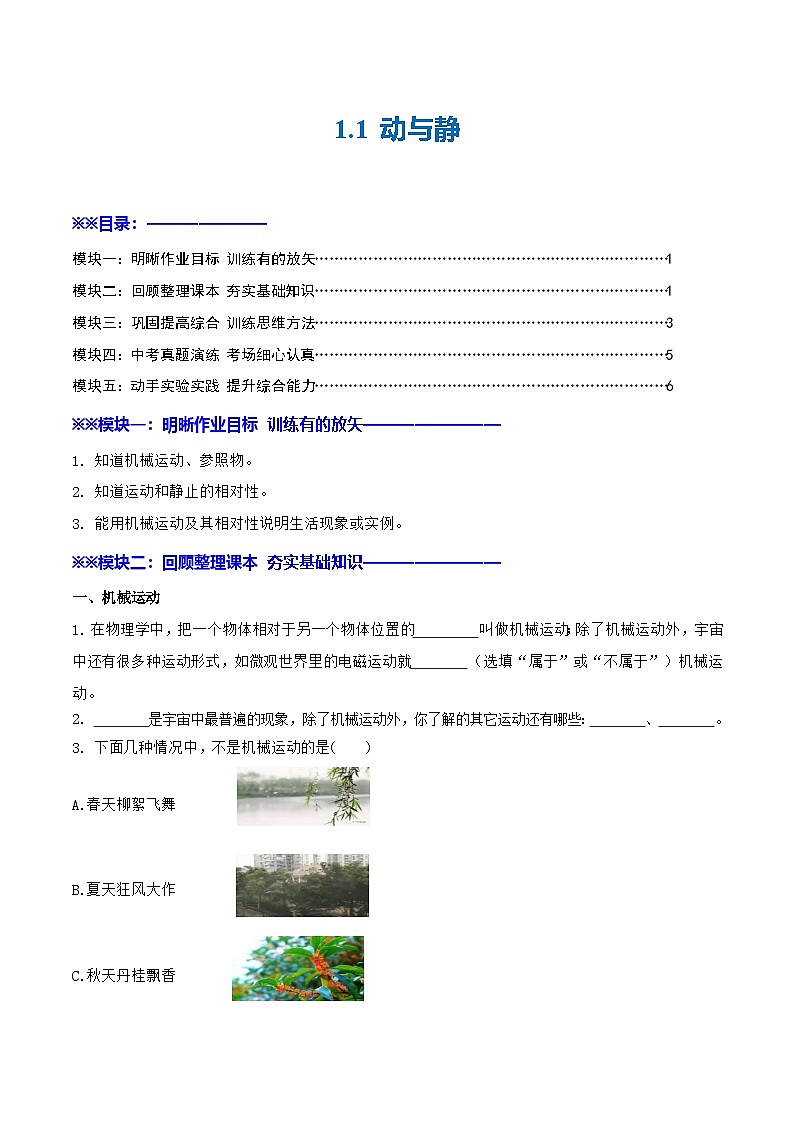 1.1 动与静（练习）第1页