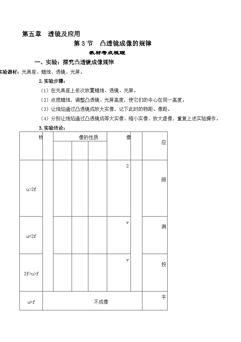 人教版八年级物理上册教材解读与重难点突破 5.3凸透镜成像的规律-【课堂笔记】同步练习（附答案）第1页