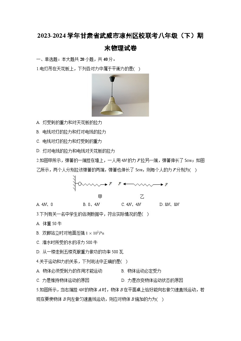 甘肃省武威市凉州区校联考2023-2024学年八年级下学期期末物理试卷+物理第1页