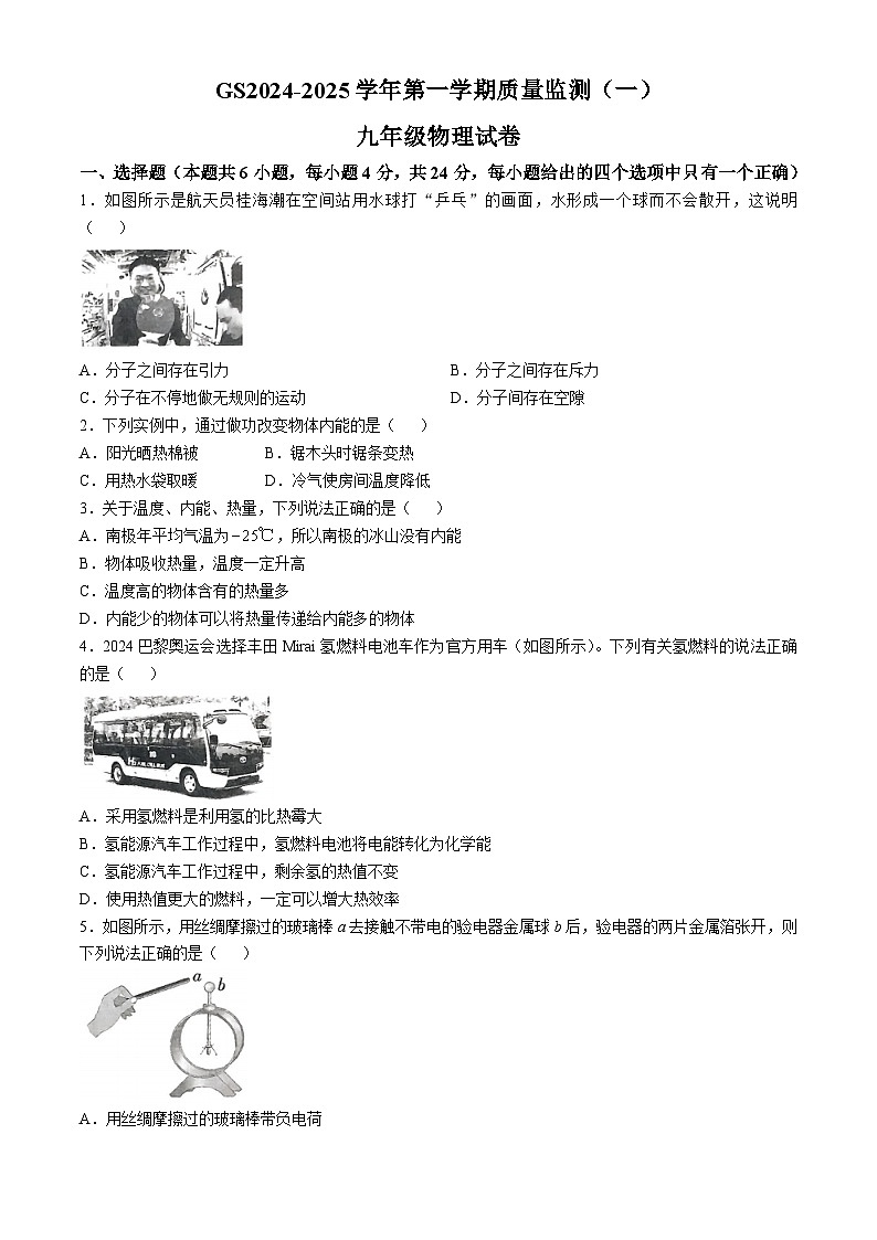 甘肃省陇南市武都区2024-2025学年九年级上学期第一次月考物理试题第1页