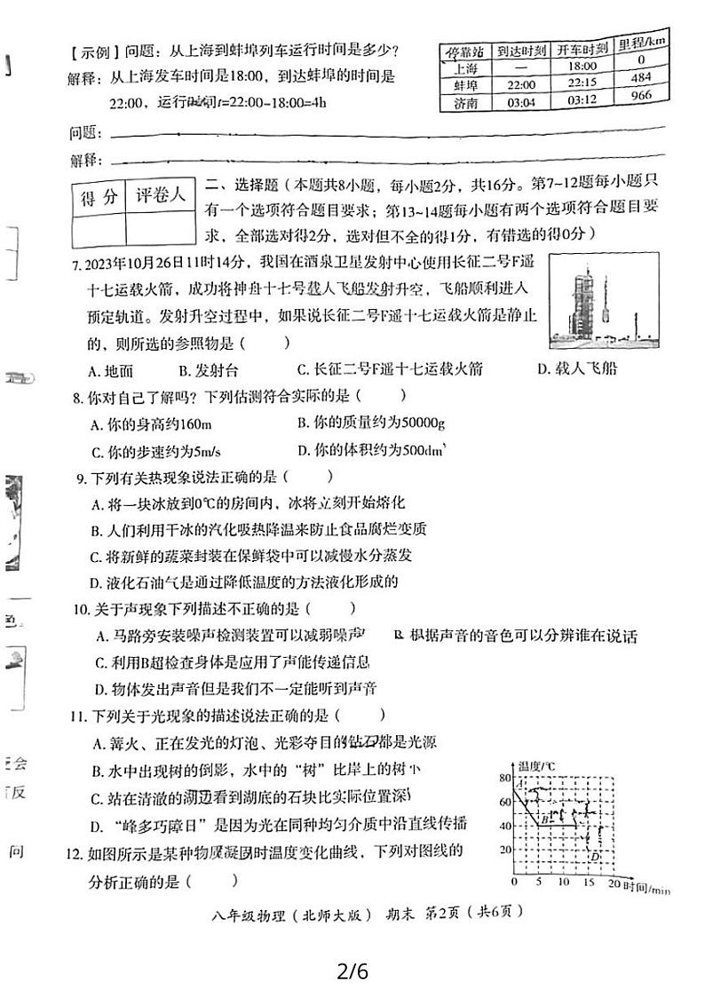 2023-2024学年河南省商丘市夏邑县部分学校八年级（上）期末物理试卷02