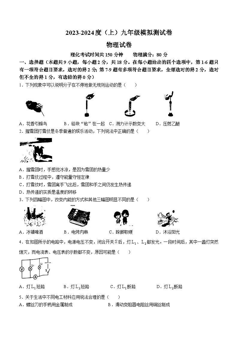 2023-2024学年辽宁省本溪市九年级（上）月考物理试卷（12月份）01