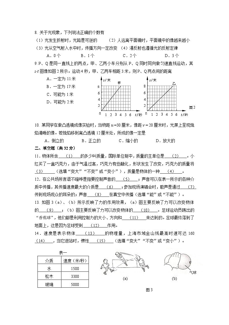 2023-2024学年上海市金山区多校联考八年级（上）期末物理试卷第2页