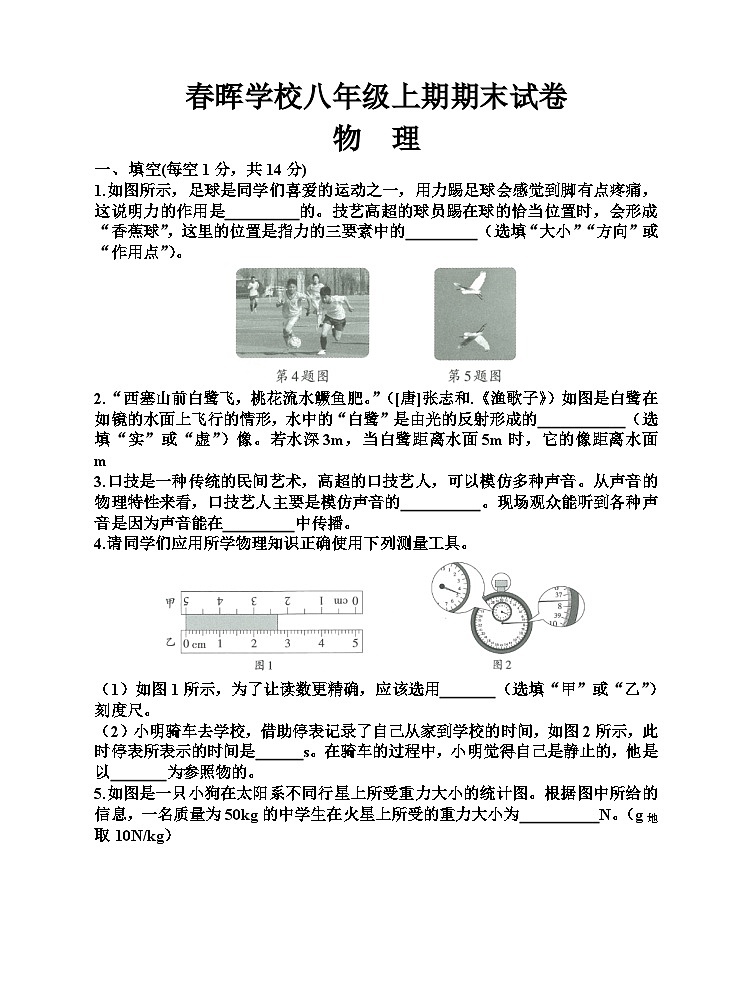 2023-2024学年河南省南阳市新野县春晖学校八年级（上）期末物理试卷第1页