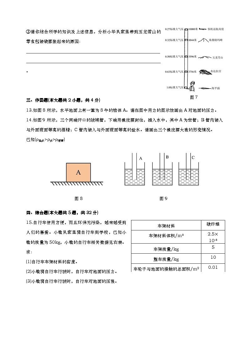 上海市闵行区实验西校2024学年第一学期期中考试初三物理试卷-学生版第3页