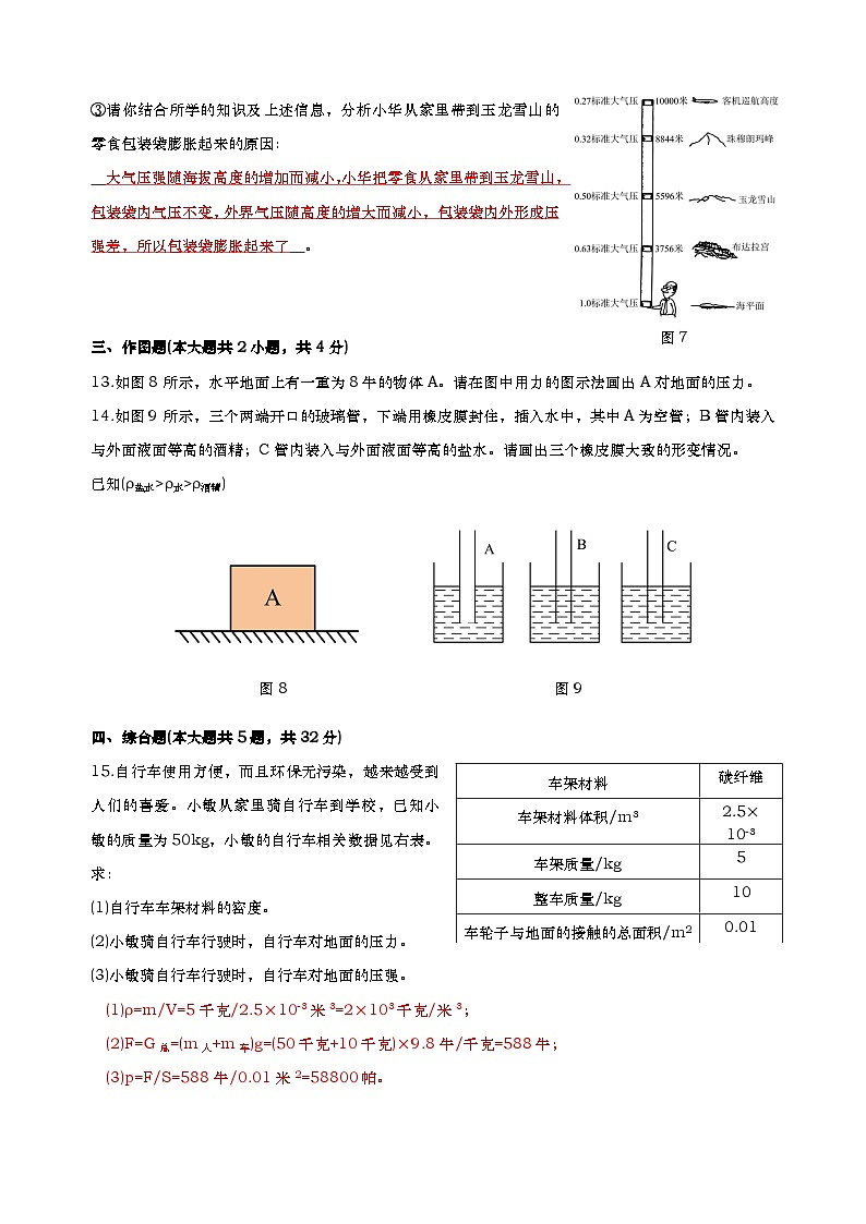 上海市闵行区实验西校2024学年第一学期期中考试初三物理试卷-教师版第3页
