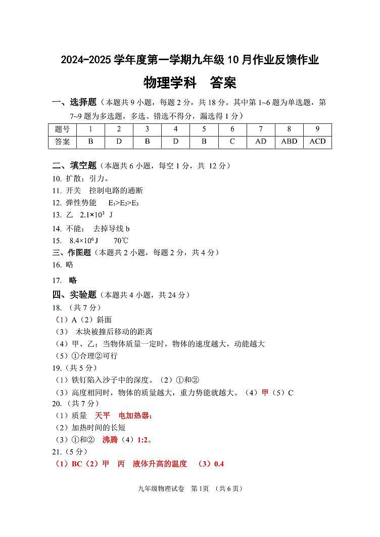 24-25物理月考答案第1页
