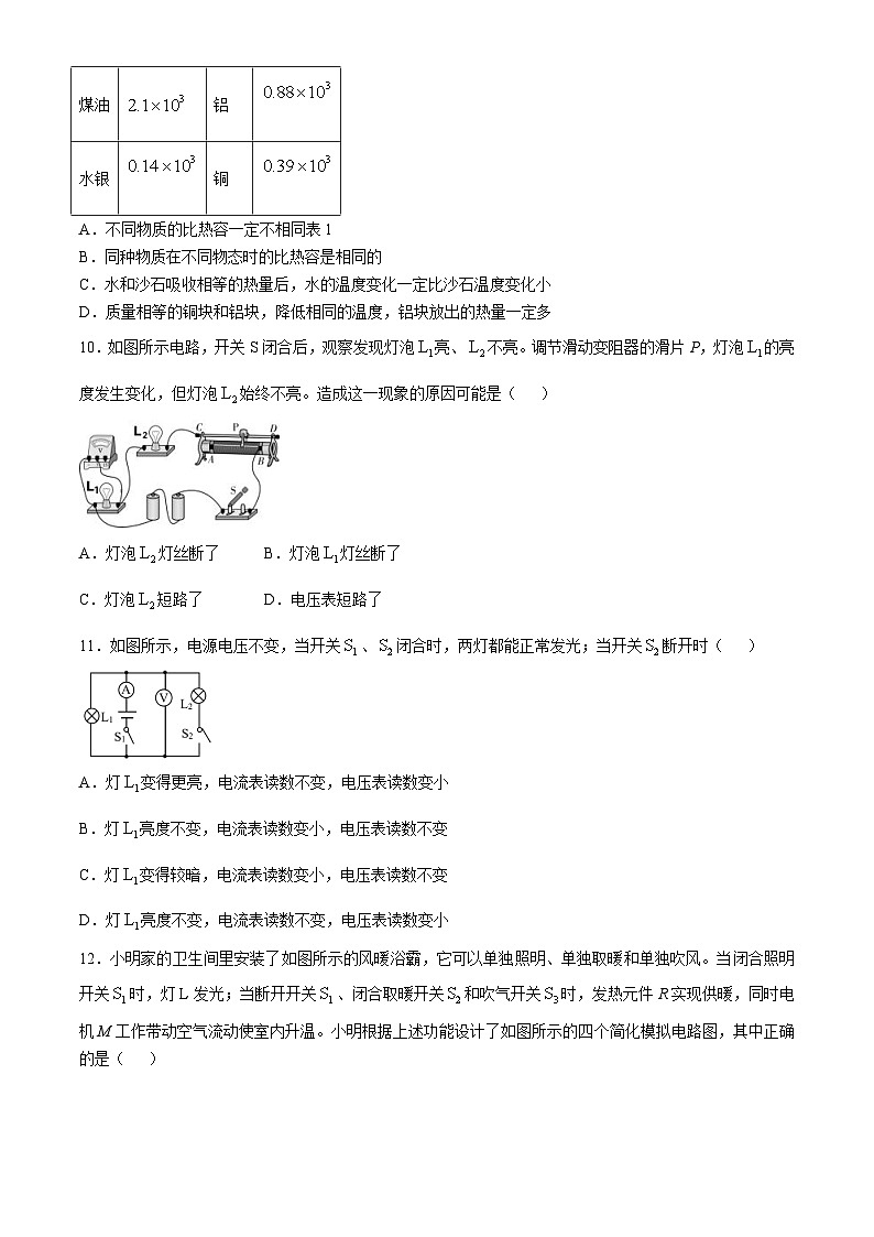 北京市陈经纶中学2024-2025学年九年级上学期期中考试物理试卷(无答案)第3页