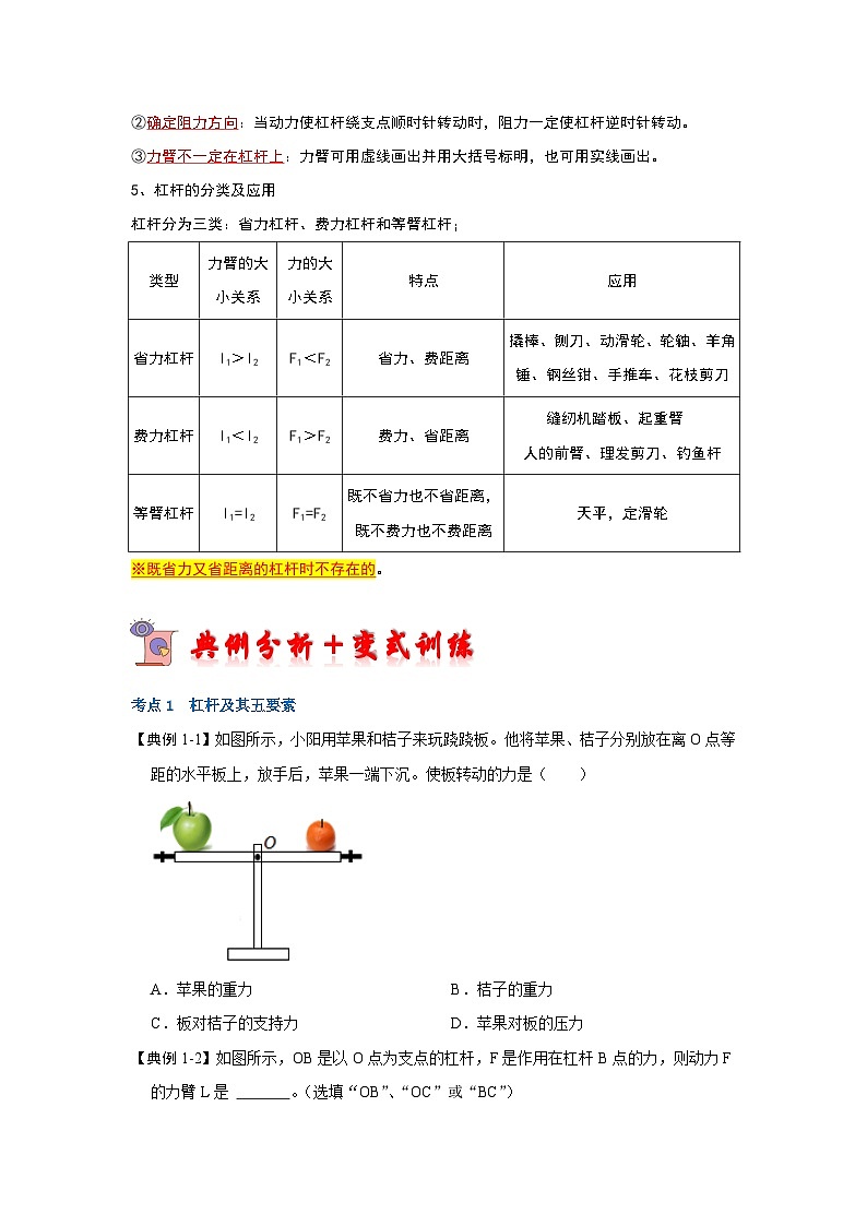 人教版物理八年级下册同步讲义+专题训练12.1 杠杆（考点解读）（原卷版）第3页