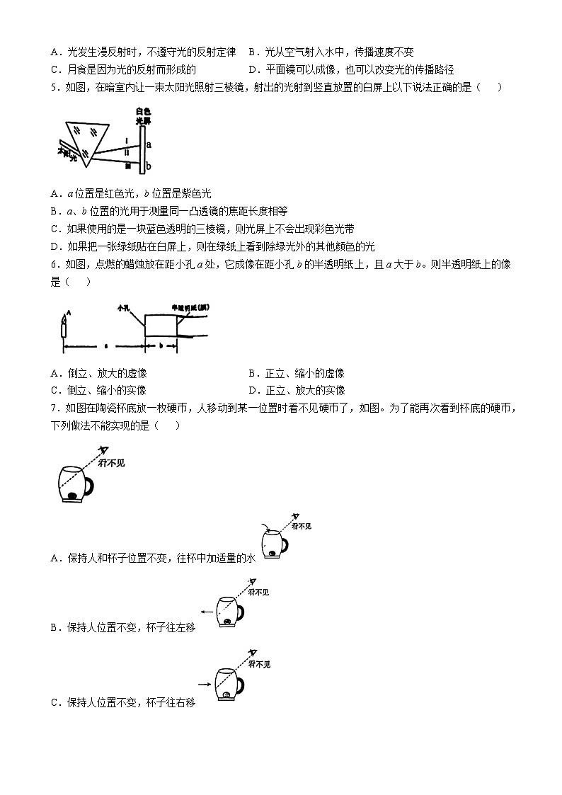 江苏省苏州市工业园区青剑湖实验中学2024-2025学年八年级上学期11月期中物理试题(无答案)02