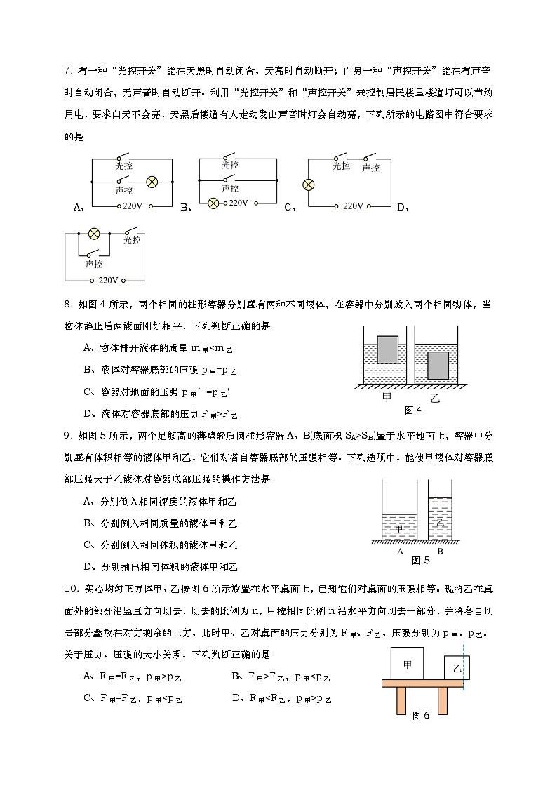 上海市杨浦区2024学年第一学期期中考试初三物理试卷-学生版第2页