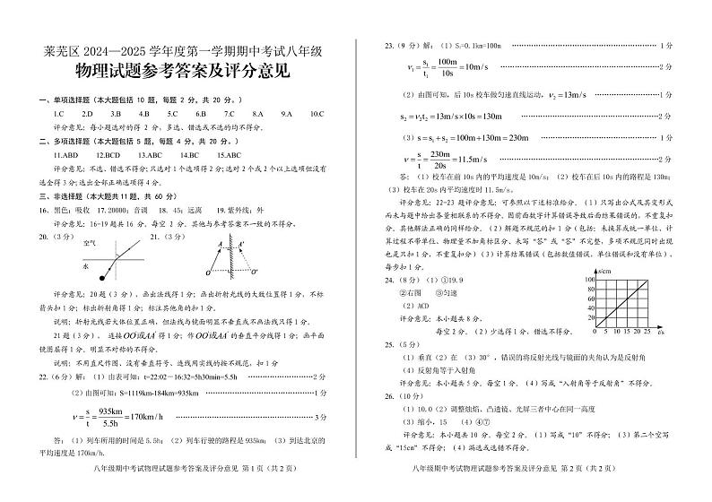 山东省济南市莱芜区2024-2025学年八年级上学期11月期中物理试题01