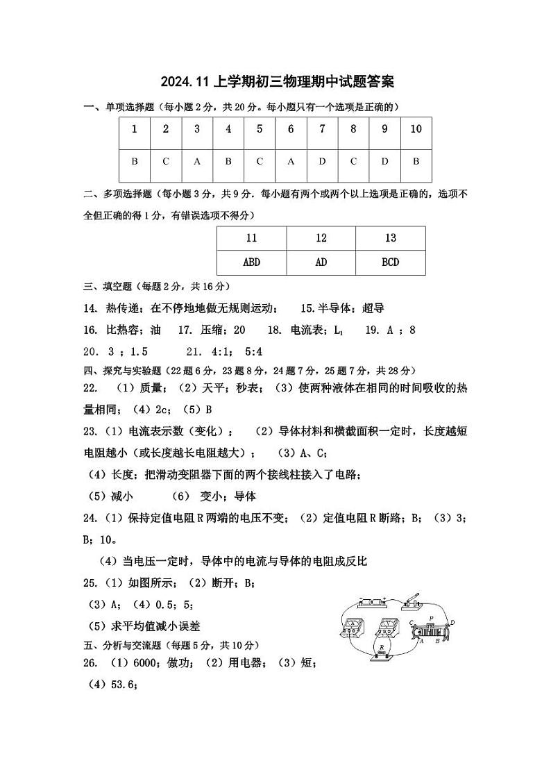 黑龙江省齐齐哈尔市龙沙区2024-2025学年九年级上学期期中考试物理试题01