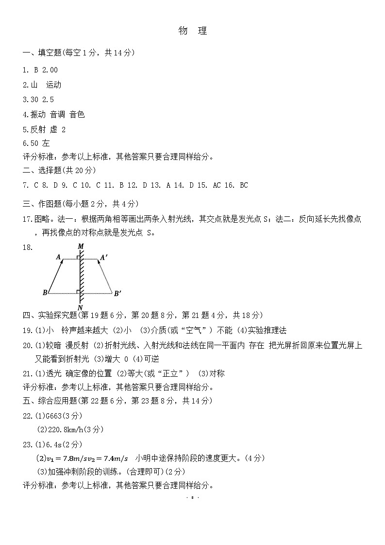 河南省鹤壁市部分学校2024-2025学年八年级上学期11月期中物理试题01