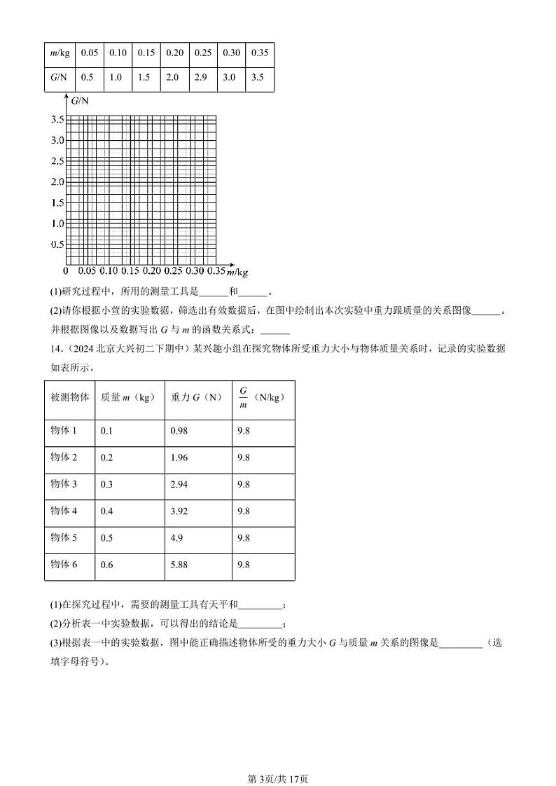 2024北京重点校初二（下）期中真题物理汇编：力章节综合（非填空题）第3页