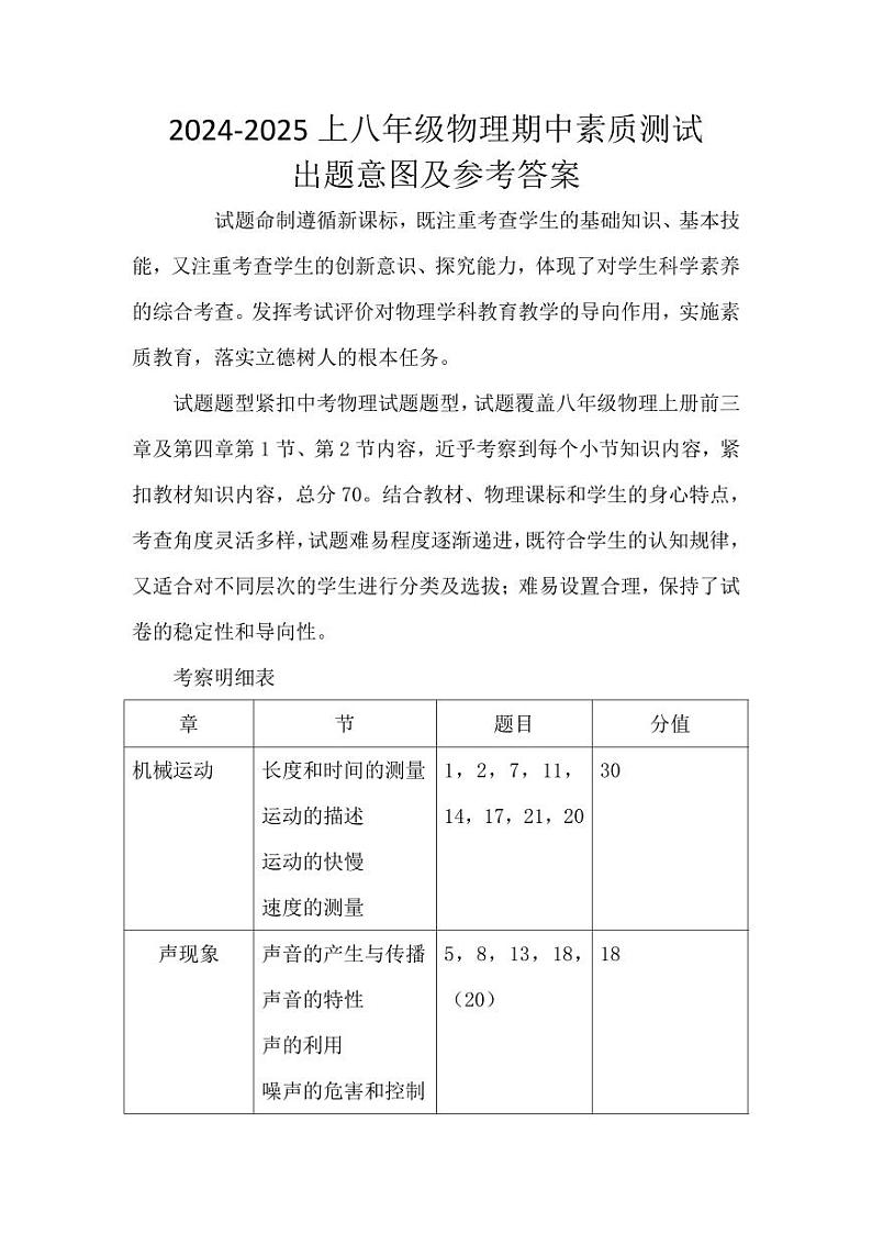 2024-2025上八年级物理期中答案第1页