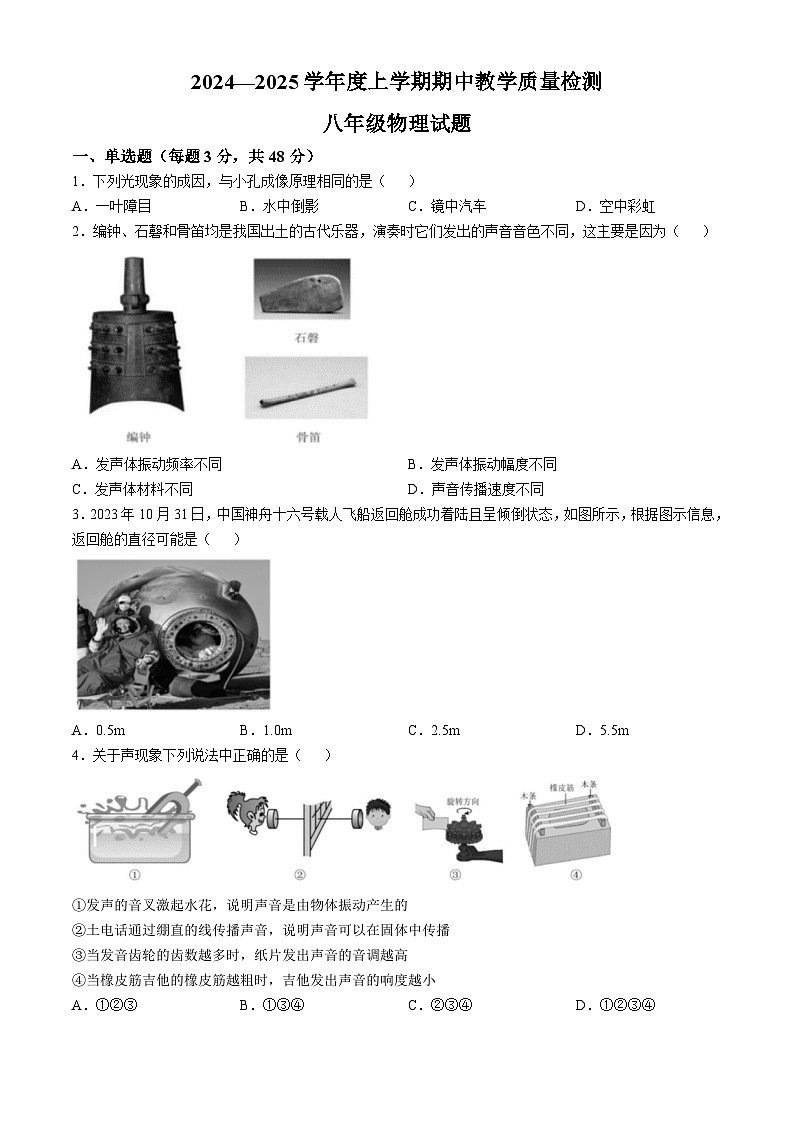 山东省临沂市莒南县2024-2025学年八年级上学期11月期中物理试题01