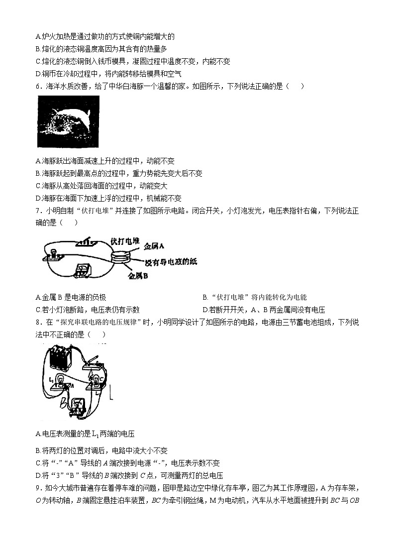 江苏省苏州市工业园区五校联考2024-2025学年九年级上学期11月期中物理试题(无答案)第2页