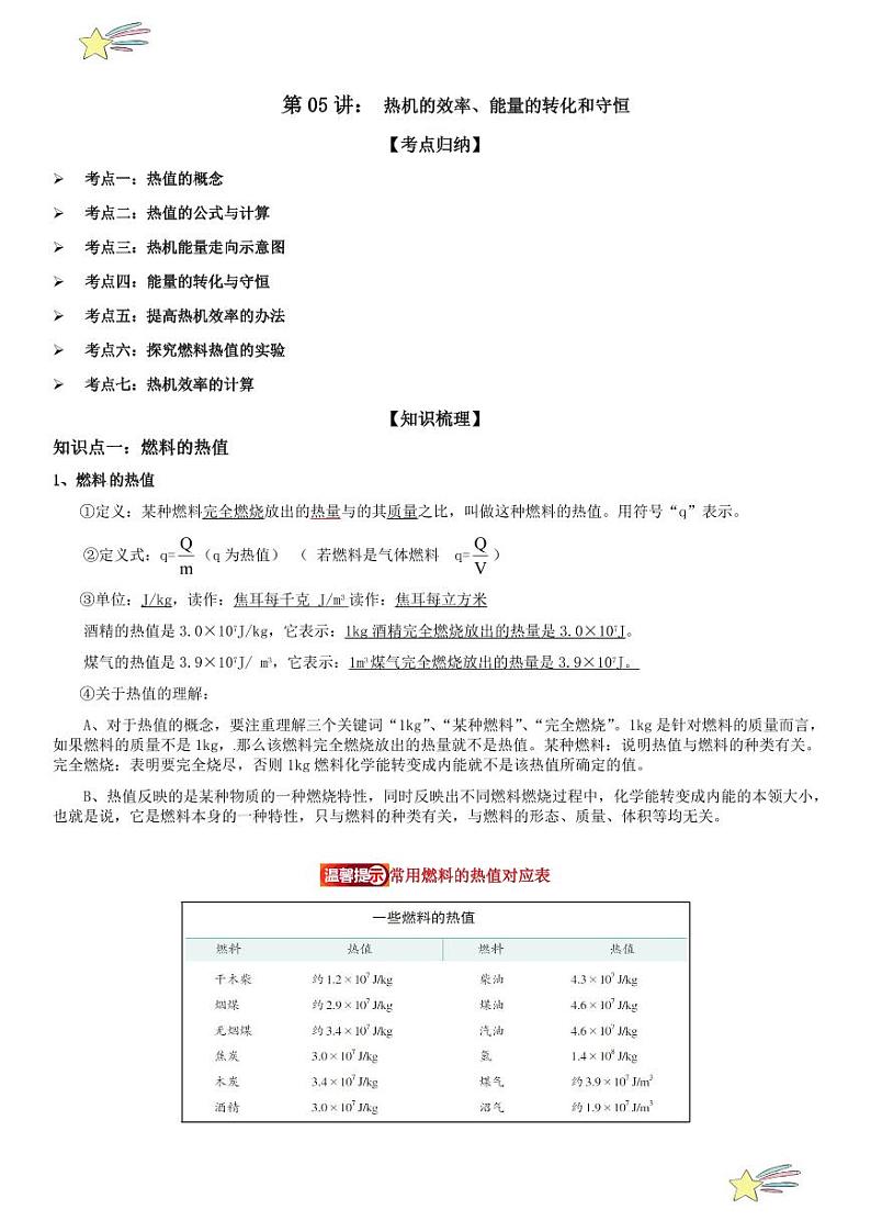 第05讲： 热机的效率、能量的转化和守恒 （学生版） 2024-2025学年人教版九年级物理全一册第十六章电压 电阻 练习题第1页